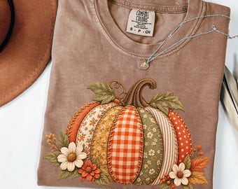 Fall Pumpkin Shirt, Patchwork Shirt, Vintage Fall Shirt, Autumn Graphic Tee, Pumpkin Patch Shirt, Comfort Colors Fall Thanksgiving Shirt