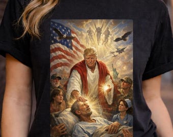 Camiseta Trump Jesús, Camiseta Comfort Colors® con humor de Trump, Camiseta con meme del líder divino, Camiseta con escena de sanación patriótica, Camiseta de regalo político divertida