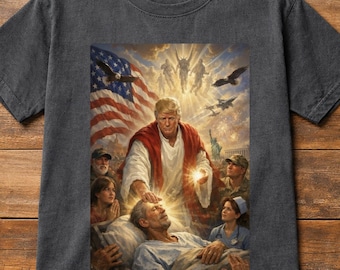 Camiseta Trump Jesús, Camiseta Comfort Colors® con humor de Trump, Camiseta con meme del líder divino, Camiseta con escena de sanación patriótica, Camiseta de regalo político divertida