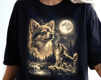 Camiseta vintage Comfort Colors® Chihuahua aullando a la luna, camiseta retro de los 90 con estampado de animales, camiseta de animales de luna llena, camiseta divertida de perro, regalo para mamá
