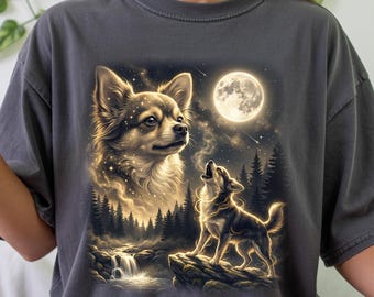 Comfort Colors® Chihuahua Howling to The Moon Vintage T-Shirt, 90s Retro Animal Graphic Tee, Full Moon Animals Tee, Silly Dog Shirt Mom Gift