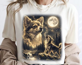 Camiseta vintage Comfort Colors® Chihuahua aullando a la luna, camiseta retro de los 90 con estampado de animales, camiseta de animales de luna llena, camiseta divertida de perro, regalo para mamá