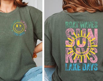 Boat Waves Sun Rays Lake Days Shirt, Lake Life Summer Tee, Retro Lake Vacation Shirt, Boating Graphic T Shirt, Beach Trip Gift
