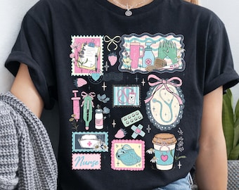 The Life of a Nurse T-Shirt, Medical Scrapbook Registered Nurse Gift, Cottagecore Nursing Life Collage Tee, RN Pediatric