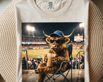 Comfort Colors® I Live Here Now Highland Cow Shirt, Funny Baseball Fan Tee, Baseball Game Day Shirt, Sports Lover Gift