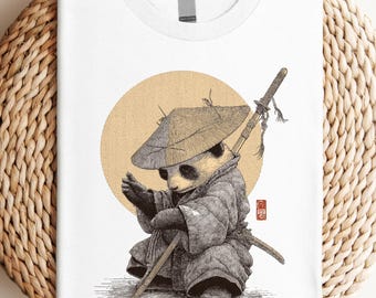 Samurai Panda Tee, Japanese Aesthetic Sweatshirt, Katana Panda Hoodie, Cute Anime Manga Gift, Halftone Texture Art Tee, Kawaii Panda Outfit