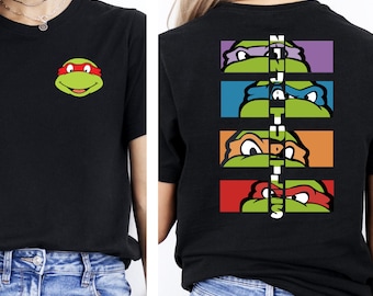 Retro Ninja Cartoon Shirt, Custom Birthday Party Tee, Front and Back Graphic Shirt, Cosplay T-Shirt, Gift for 90s Kids