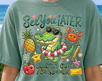 Comfort Colors® See You Later Crocodile T-Shirt, School's Out For Summer Shirt, Funny Sarcastic Alligator Shirt, Retro Animal Graphic Tee