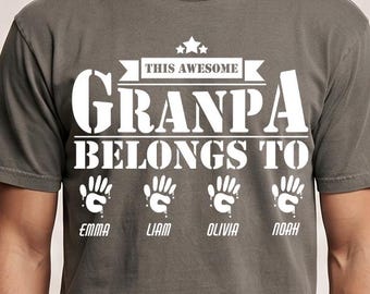 Personalized Grandpa Shirt, Comfort Colors® This Awesome Grandpa Belongs To Tee, Fathers Day Grandpa Gift, Grandkids Names T-Shirt
