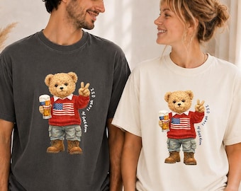 Comfort Colors® 250 Years of Freedom Bear Shirt, Patriotic Teddy Bear Tee, Fourth of July Beer Shirt, America 250 Celebration Gift