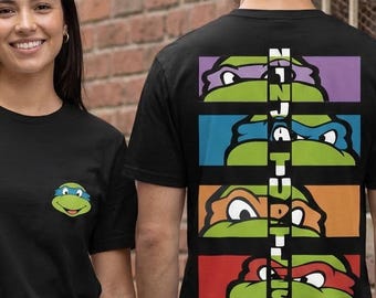 Retro Ninja Cartoon Shirt, Custom Birthday Party Tee, Front and Back Graphic Shirt, Cosplay T-Shirt, Gift for 90s Kids