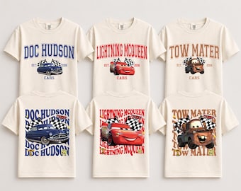 Camiseta de Rayo McQueen, Camiseta de Tow Mater, Camiseta de Doc Hudson, Camiseta de cumpleaños de Cars, Camiseta con estampado de coche de carreras, Regalo de Cars para niños