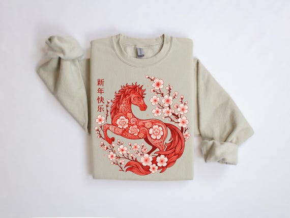 Year of the Horse 2026 Sweatshirt, Horse Flower Shirt, Lunar New Shirt, Chinese New Year Shirt for Women, New Year Gift Tee
