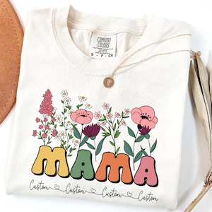 Comfort Colors® Custom Floral Mama T-Shirt, Wildflowers Grammy Shirt, Mama With Children Names, Mom Gift From Kids, Mother&#39;s Day Gift