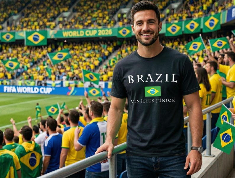 Brazil Soccer Tee, Custom Player Name Shirt, International Match T-Shirt, Brazil Football Gift zdjęcie 2