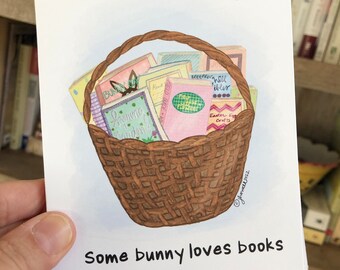 Easter book lover folded notecard- basket of books