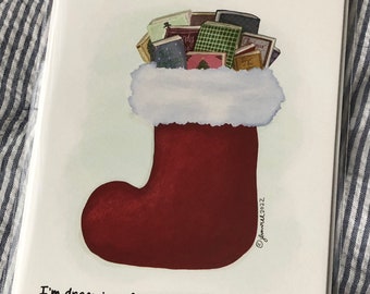 Christmas Notecard- Stocking full of books, book lover, thank you, bibliophile