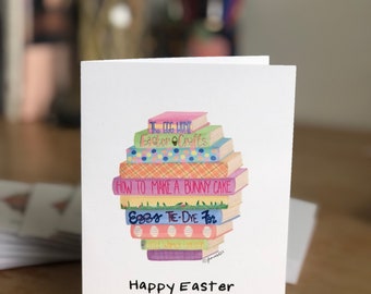Happy Easter Book Stack folded notecard- pastels