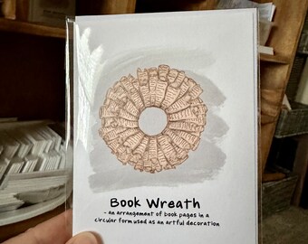 Book Wreath Illustrated folded notecard