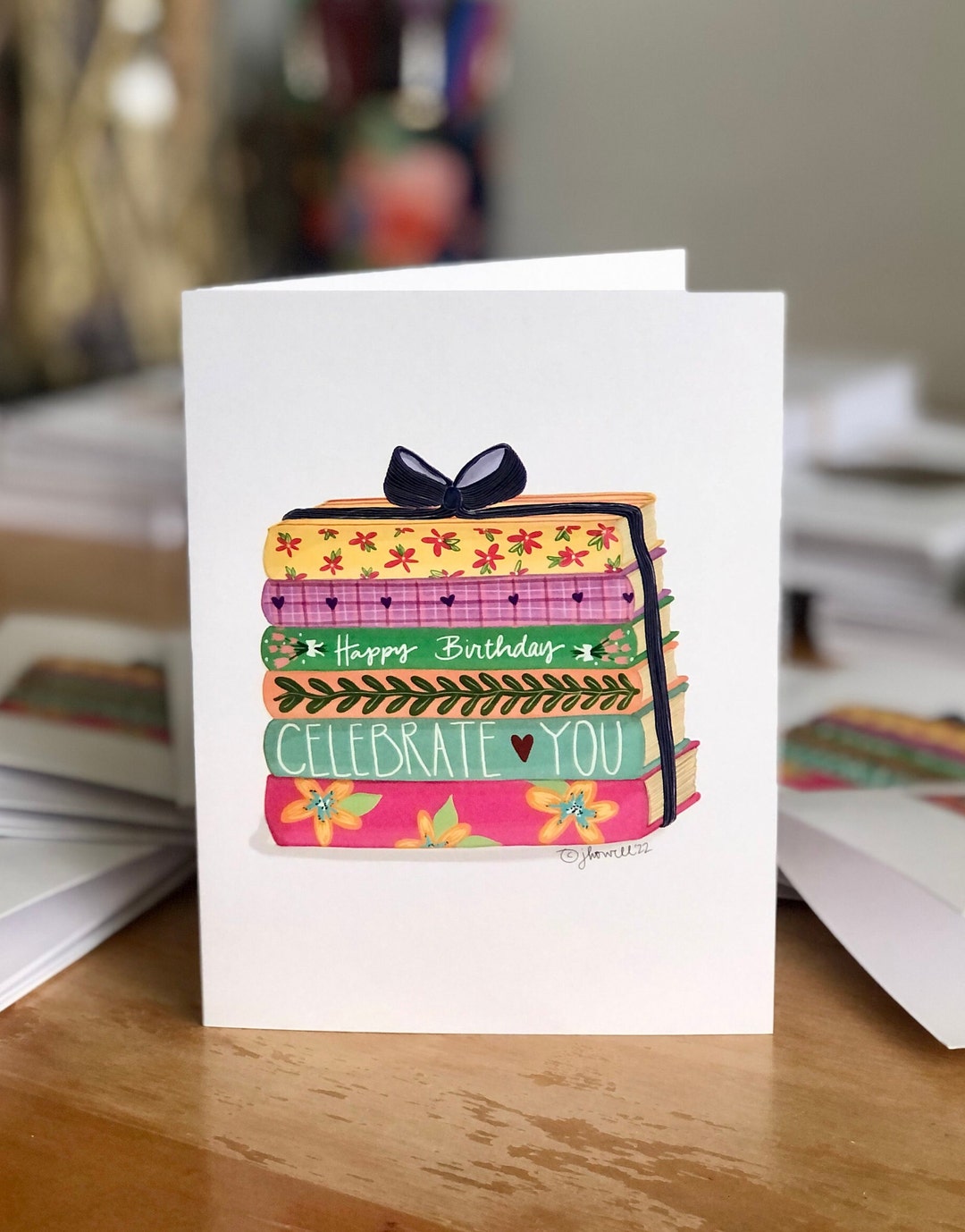 Happy Birthday Book Stack Book Lover's Folded Notecard Etsy