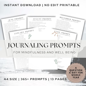 Beginner 365 Days Journaling Prompts for Whole Well Being | Year Long Printable Journal Pages| Creative Scrapbooking| One Question A Day|