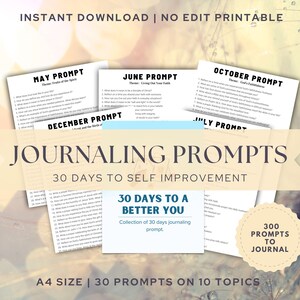 Beginner Journaling Prompts For Self Improvement | 30 Days Printable Daily Prompts | One Questions A Day| Creative Writing Scrapbooking