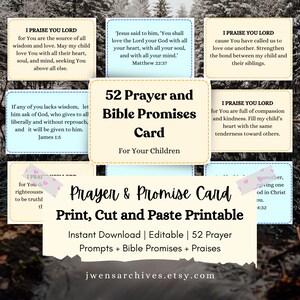 Cartes d'invitations à la prière pour vos enfants| Prière de louange biblique | Cartes de prière et versets de la Bible modifiables pour les tableaux de prière et la liste |