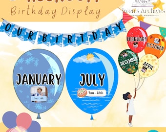 Balloon Theme Classroom Birthday Display| Printable Classroom Decor| Educational Wall Art| Bulletin Board Decor| Editable Canva Templates