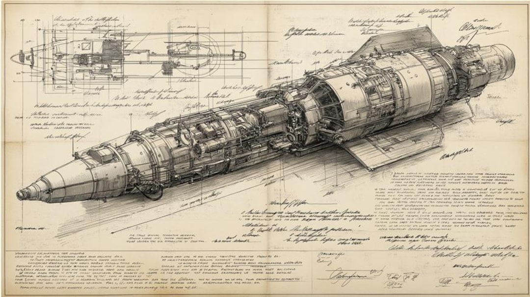 V2 Rocket Blueprint – WWII German Missile Technical Drawing, Vintage ...