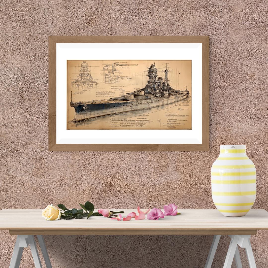 WW2 Japanese Battleship Yamato Blueprint – Vintage Naval Warship
