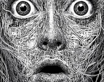 Abstract Female Portrait Printable - Black and White AI Art Download