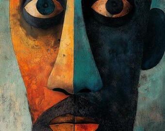 African black bearded male portrait designed with Cubism inspiration