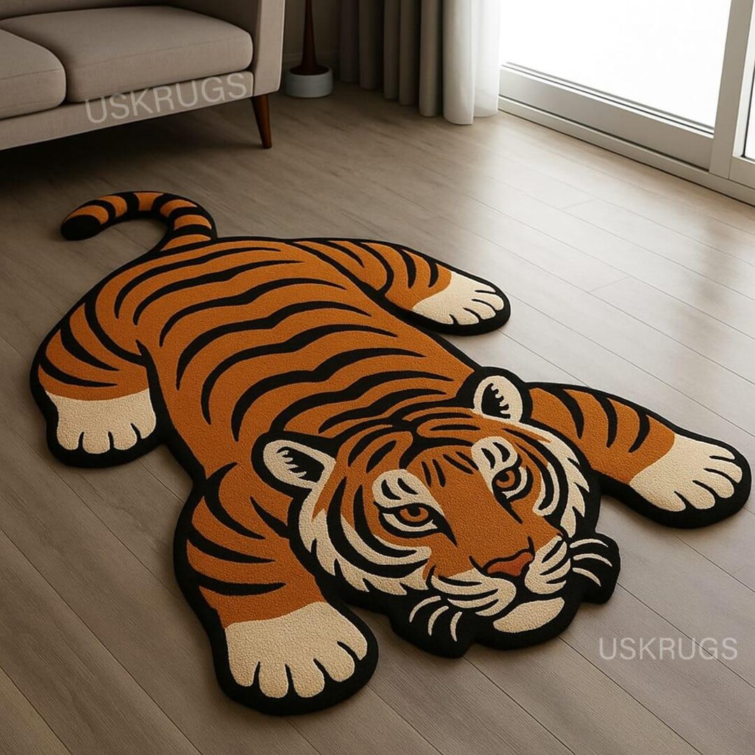 Tiger Shape Rug Hand Tufted Wool Tiger Rug – Animal Shaped, Playful Kids Decor - Etsy
