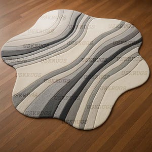 Scallop Irregular Shape Hand Tufted Wool Rug – Modern Area Carpet, Custom Size Living Room Rug, Bedroom & Kids Room Floor Decor 4x6 5x7