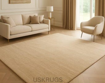 Hand-Tufted Wool Rug, Muted Beige Solid, Custom Modern Area Rug