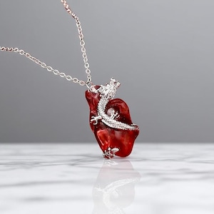 Silver Dragon Pendant Necklace, Fantasy Gothic Jewelry, Red Crystal Dragon Charm, Mythical Dragon Necklace, Unique Gothic Jewelry
