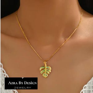 Gold Monstera Leaf Necklace: 18K Plated Stainless Steel Tropical Pendant