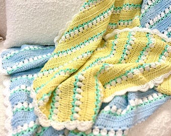 Handmade Crochet Tulip Baby Blanket: Wool Cotton Throw (40x40")