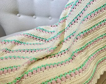 Handmade Crochet Tulip Baby Blanket: Wool Cotton Throw (40x40")