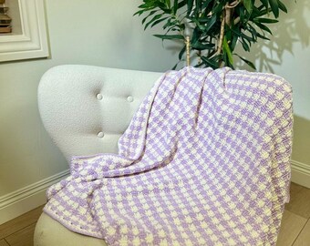 Handmade Crochet Baby Blanket: Purple & White Shell Stitch Throw