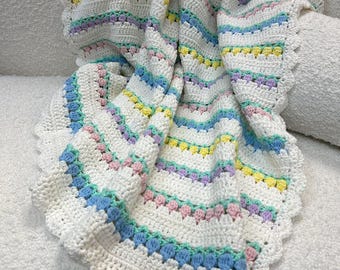 Handmade Crochet Tulip Baby Blanket: Ruffled Edge Throw (40x40")