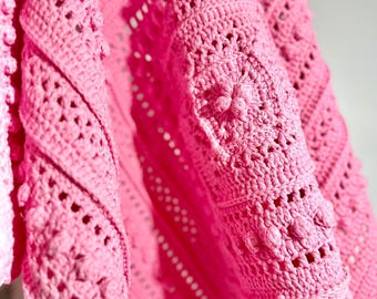 Handmade Crochet Baby Blanket: Wool Cotton Blend, Tulip Pattern (41x41")