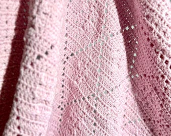 Handmade Crochet Baby Blanket: Wool Cotton Blend, Geometric Pattern (38x44")