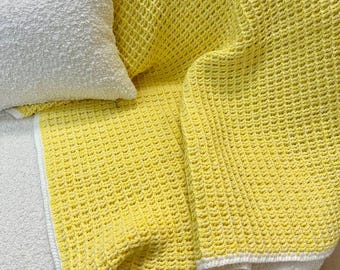 Handmade Crochet Blanket: 3D Waffle Texture Cotton Blend Throw