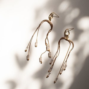 Artistic brass and crystal drop earring / wedding earring / gold or silver (Adora)