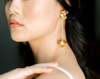 Twyla: modern floral drop earring / with pearls accents