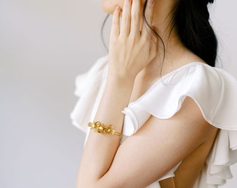 Esme Cuff: romantic /  gold floral cuff with pearls