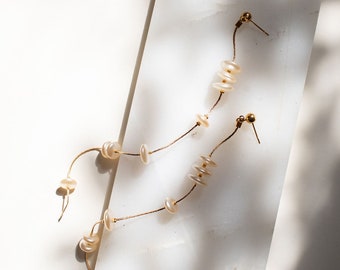 Minimalist pearl long drop earrings / wedding earring / gold or silver (LENNOX)
