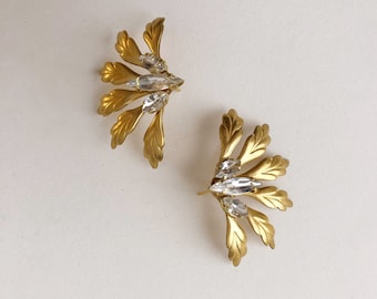 NOEL: floral asymmetric burst earring with crystal / Boho chic