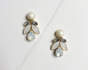 MANDY / bridal earrings with pearl, crystal and moonstone beading / statment earrings